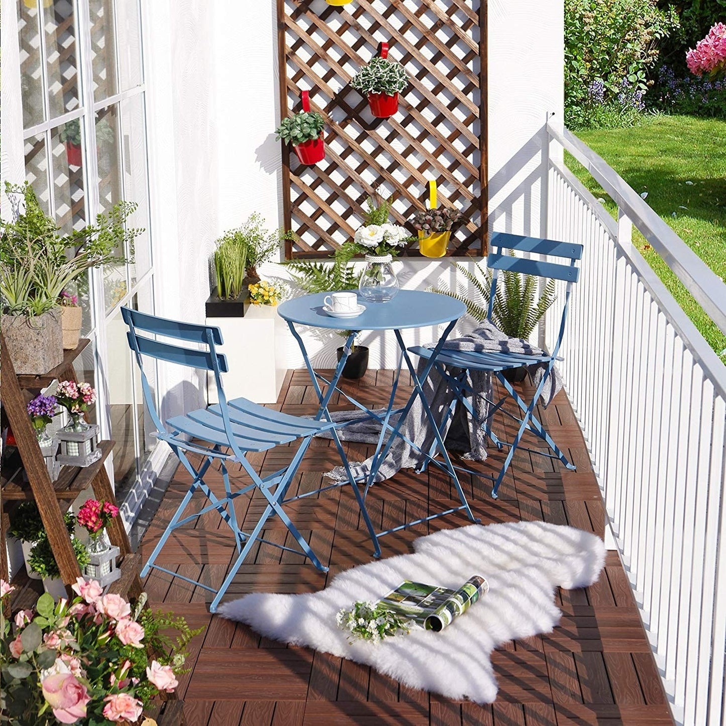 Set da bistrot per patio in acciaio di alta qualità da 3 pezzi Clihome Outdoor