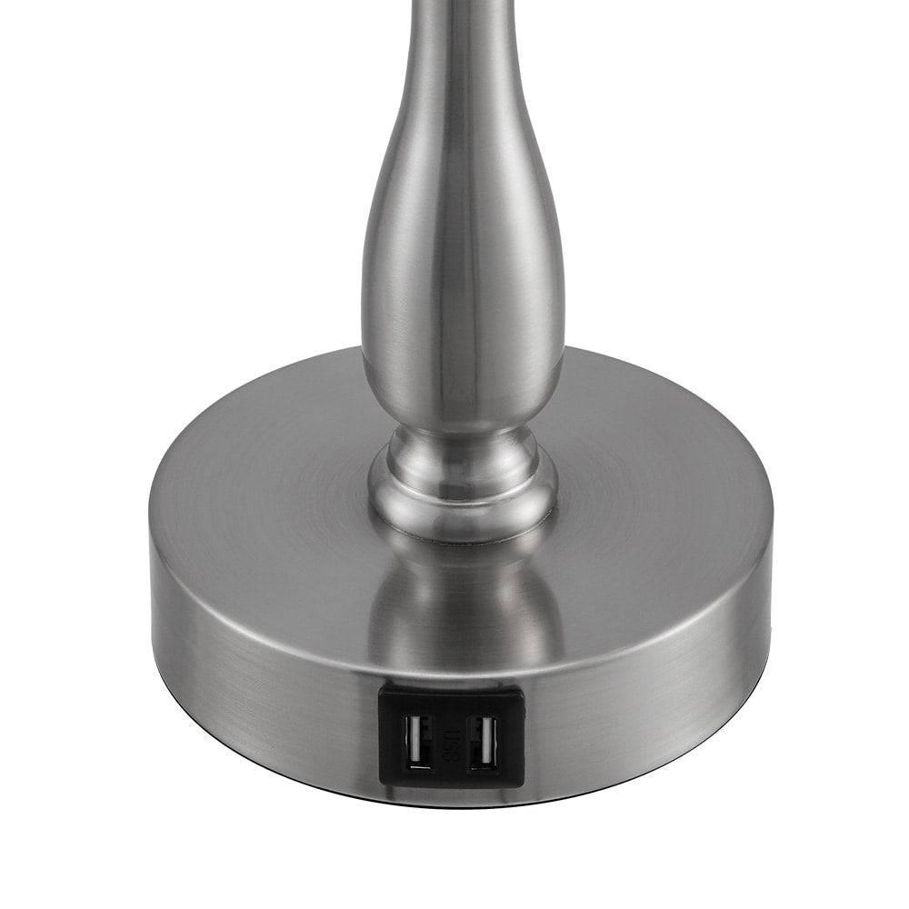 Lampada da tavolo piccola con controllo touch dimmerabile a 3 vie e 2 porte USB, acciaio spazzolato