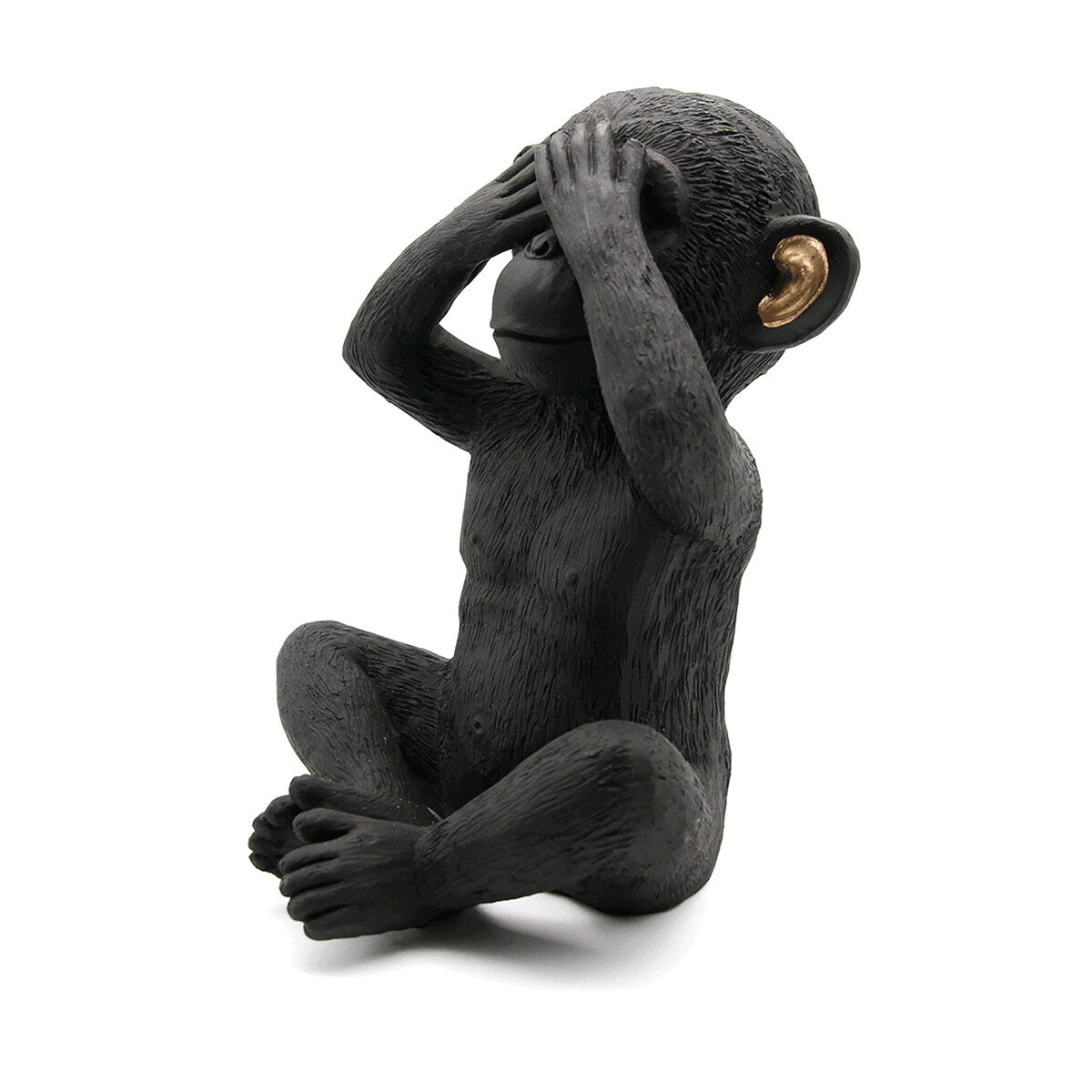 3 scimmie sagge parlano, non vedono, non vedono il male, set di 3 pezzi in resina nera e oro