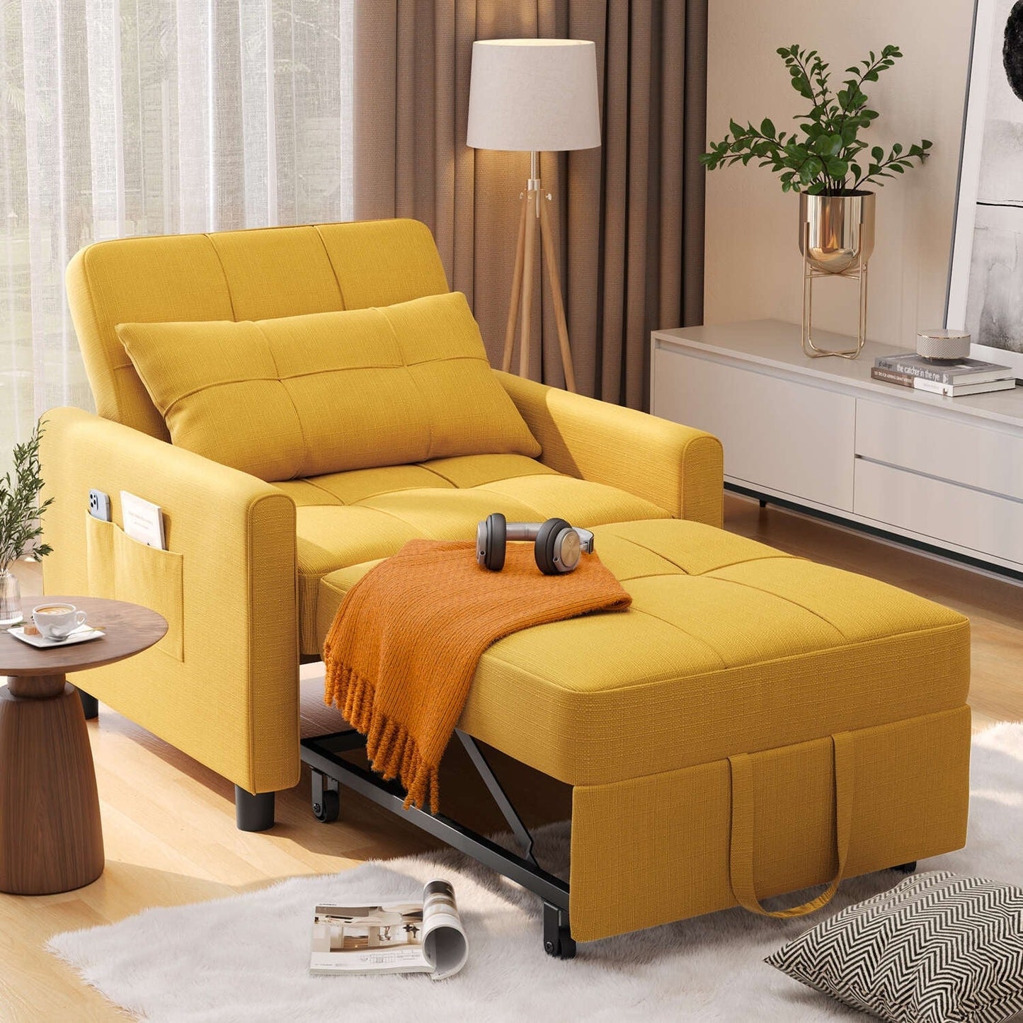 Divano letto estraibile 3 in 1, divano letto imbottito moderno convertibile e regolabile