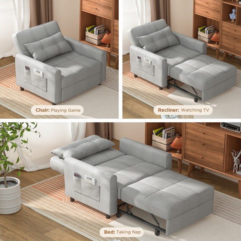 Divano letto estraibile 3 in 1, divano letto imbottito moderno convertibile e regolabile
