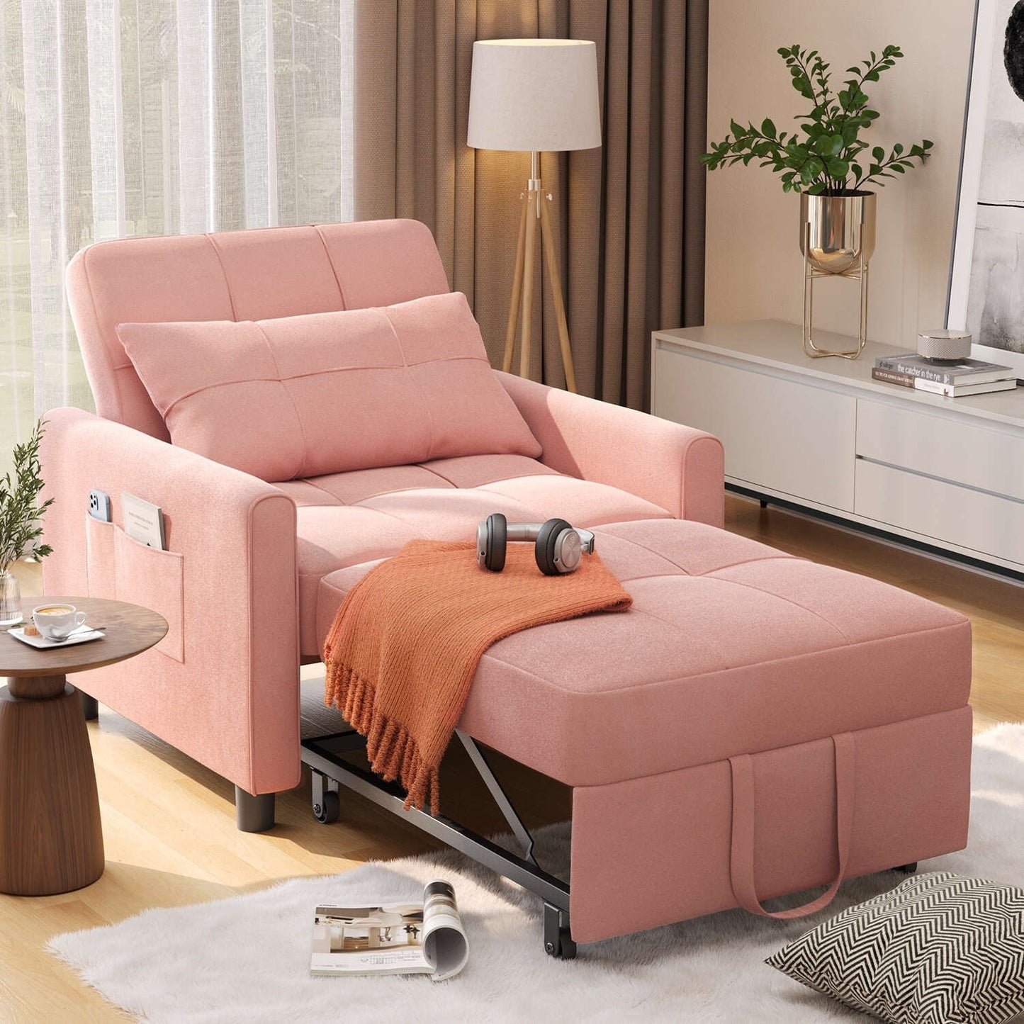 Divano letto estraibile 3 in 1, divano letto imbottito moderno convertibile e regolabile