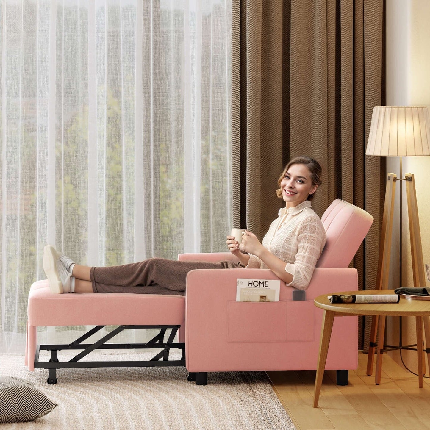 Divano letto estraibile 3 in 1, divano letto imbottito moderno convertibile e regolabile