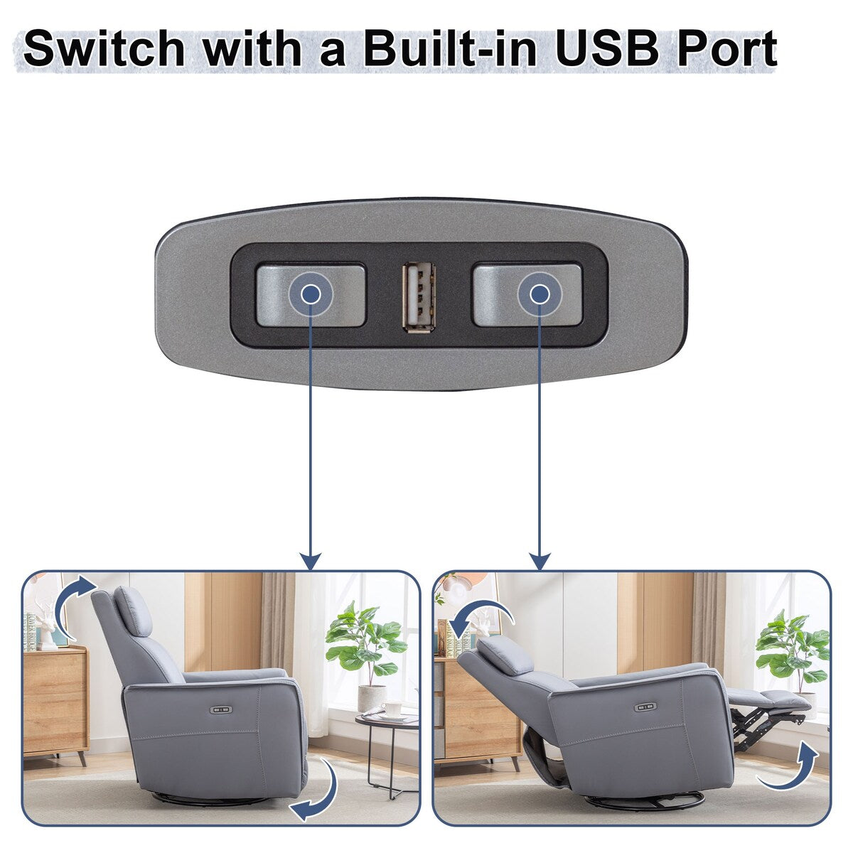 Poltrona reclinabile girevole elettrica da 32,3'' con porte USB