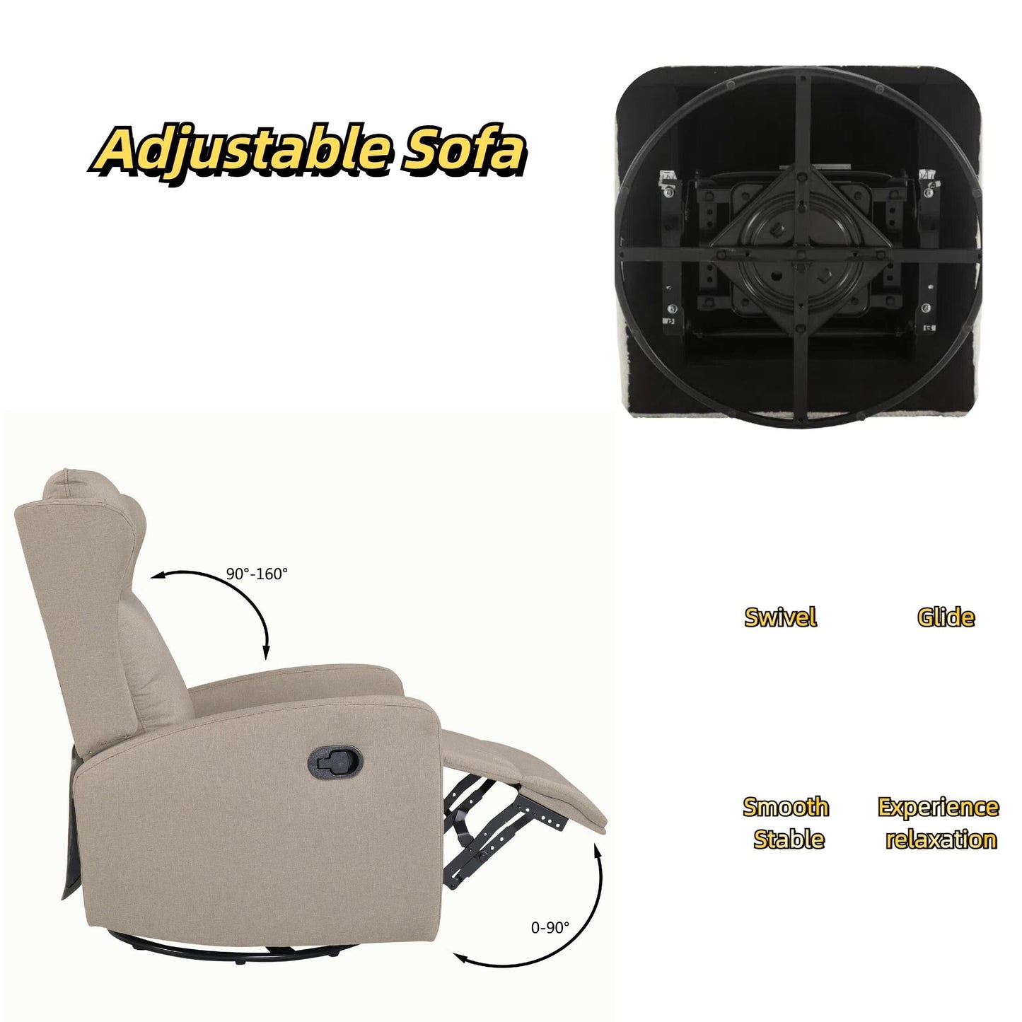 Poltrona reclinabile a dondolo girevole a 360° con schienale regolabile - Design moderno per soggiorno, ufficio e spazi di intrattenimento