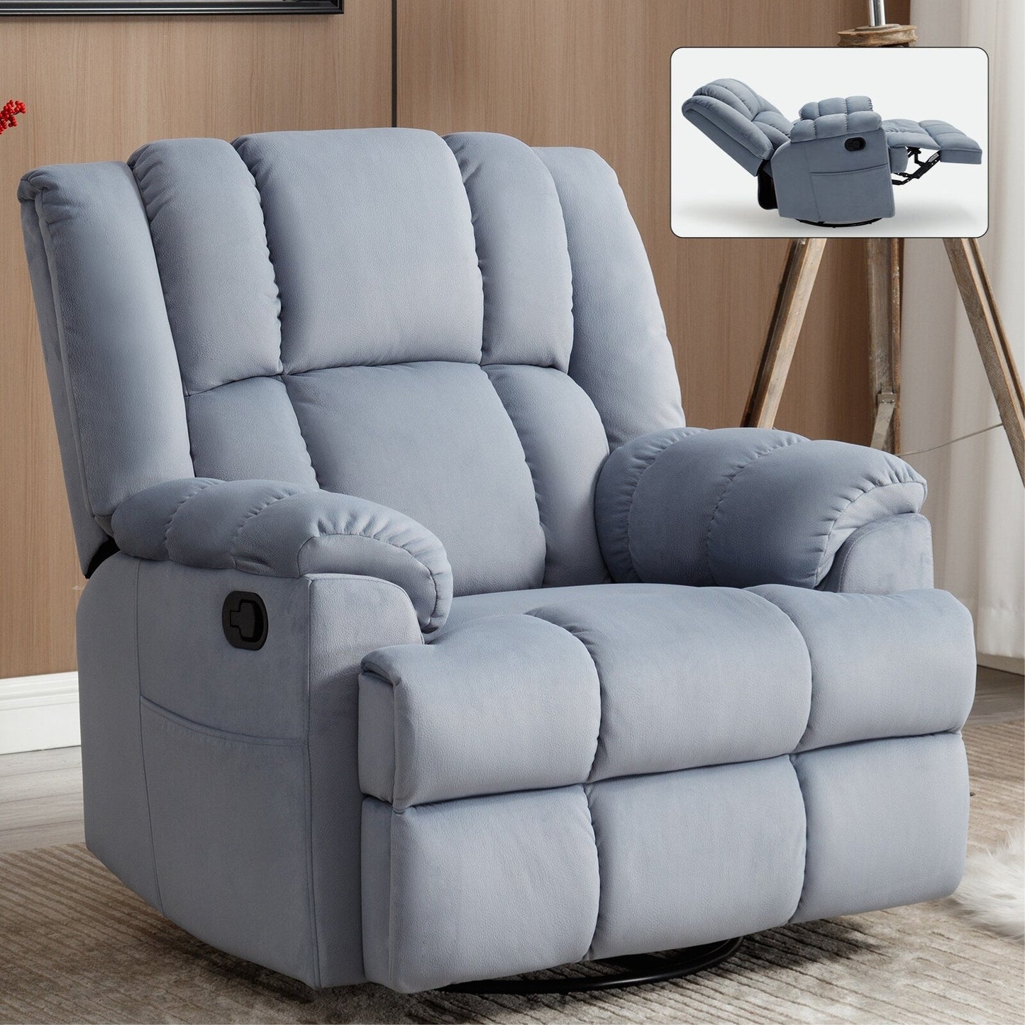 Poltrona reclinabile manuale girevole a 360°, poltrona reclinabile in tessuto a 155° wRocker