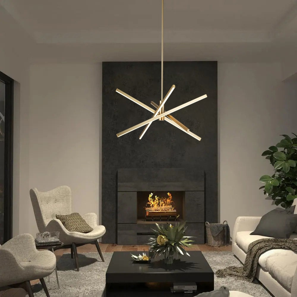 Lampadario a sospensione lineare Sputnik in alluminio moderno nero/oro a LED per soggiorno/sala da pranzo/cucina