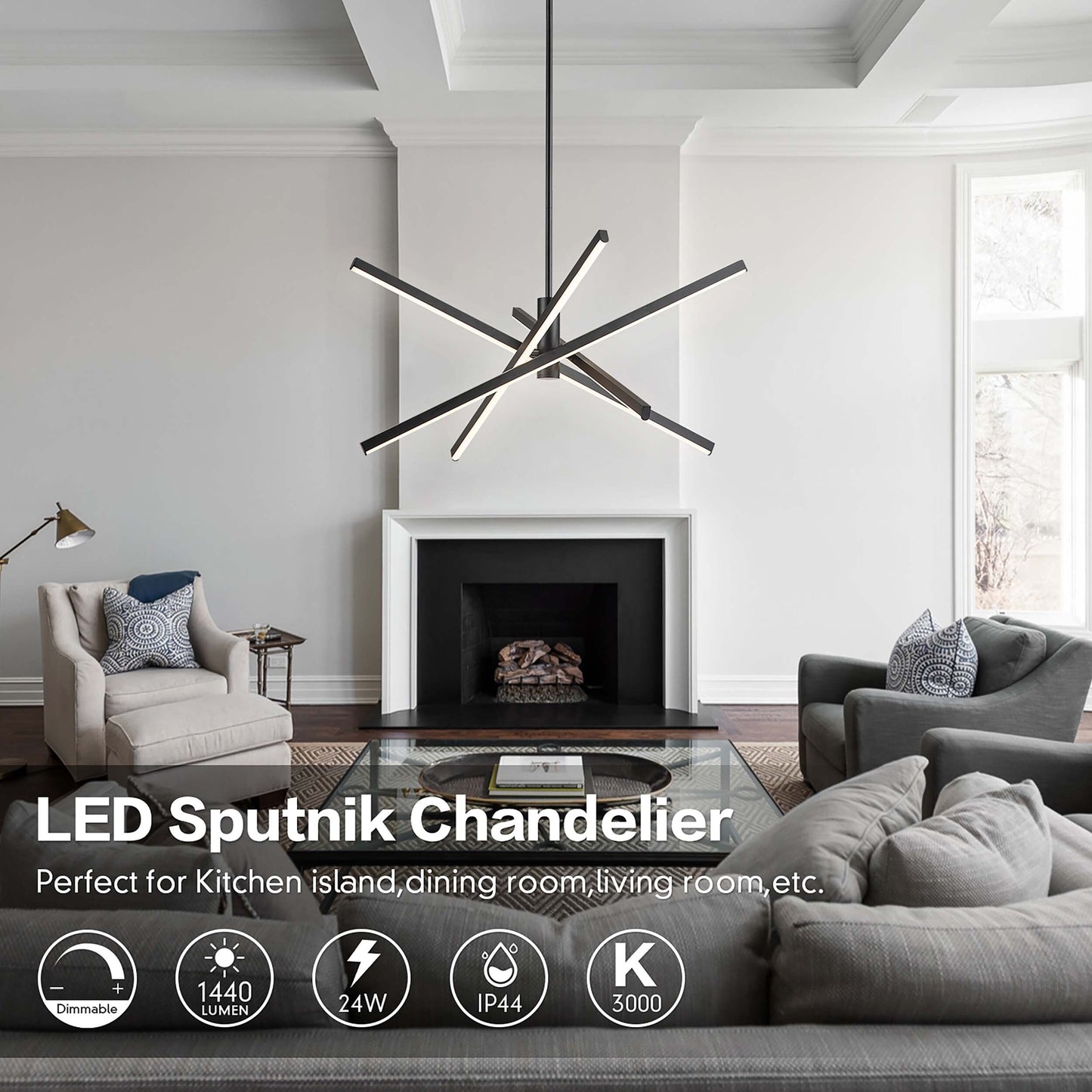 Lampadario a sospensione lineare Sputnik in alluminio moderno nero/oro a LED per soggiorno/sala da pranzo/cucina