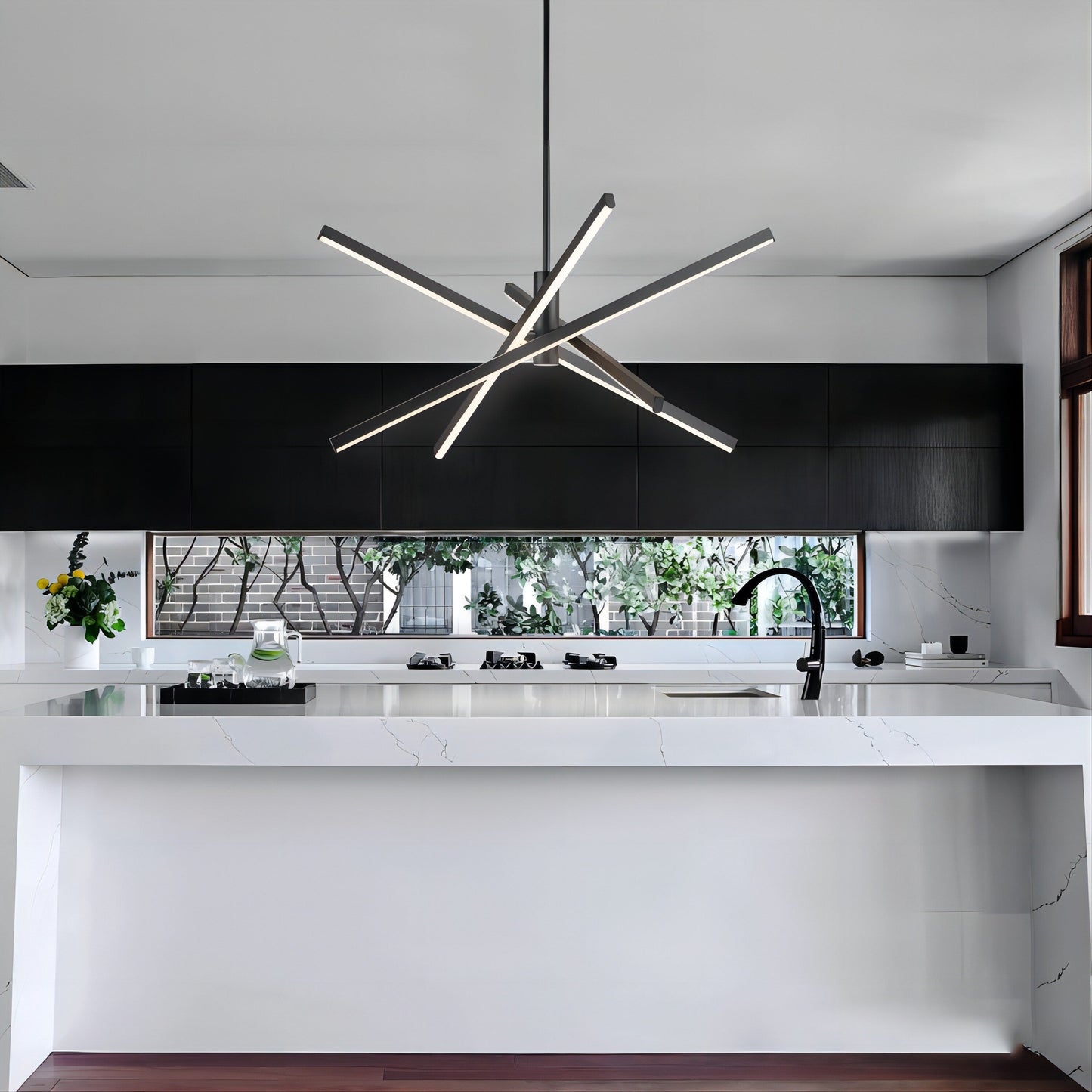 Lampadario a sospensione lineare Sputnik in alluminio moderno nero/oro a LED per soggiorno/sala da pranzo/cucina