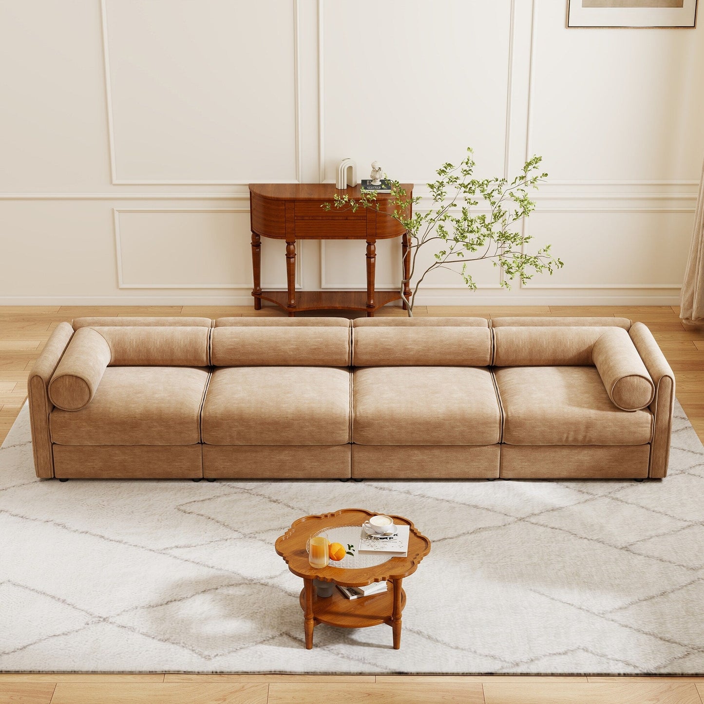 Divano componibile modulare a 4 pezzi - Chaise longue contenitore con schienali cilindrici, seduta profonda