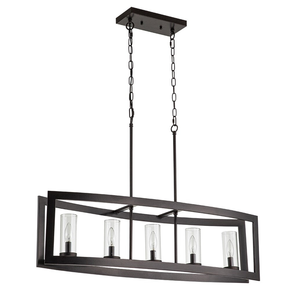 Lampadario rettangolare vintage in vetro a 5 luci, in stile industriale moderno di metà secolo, per isola da cucina