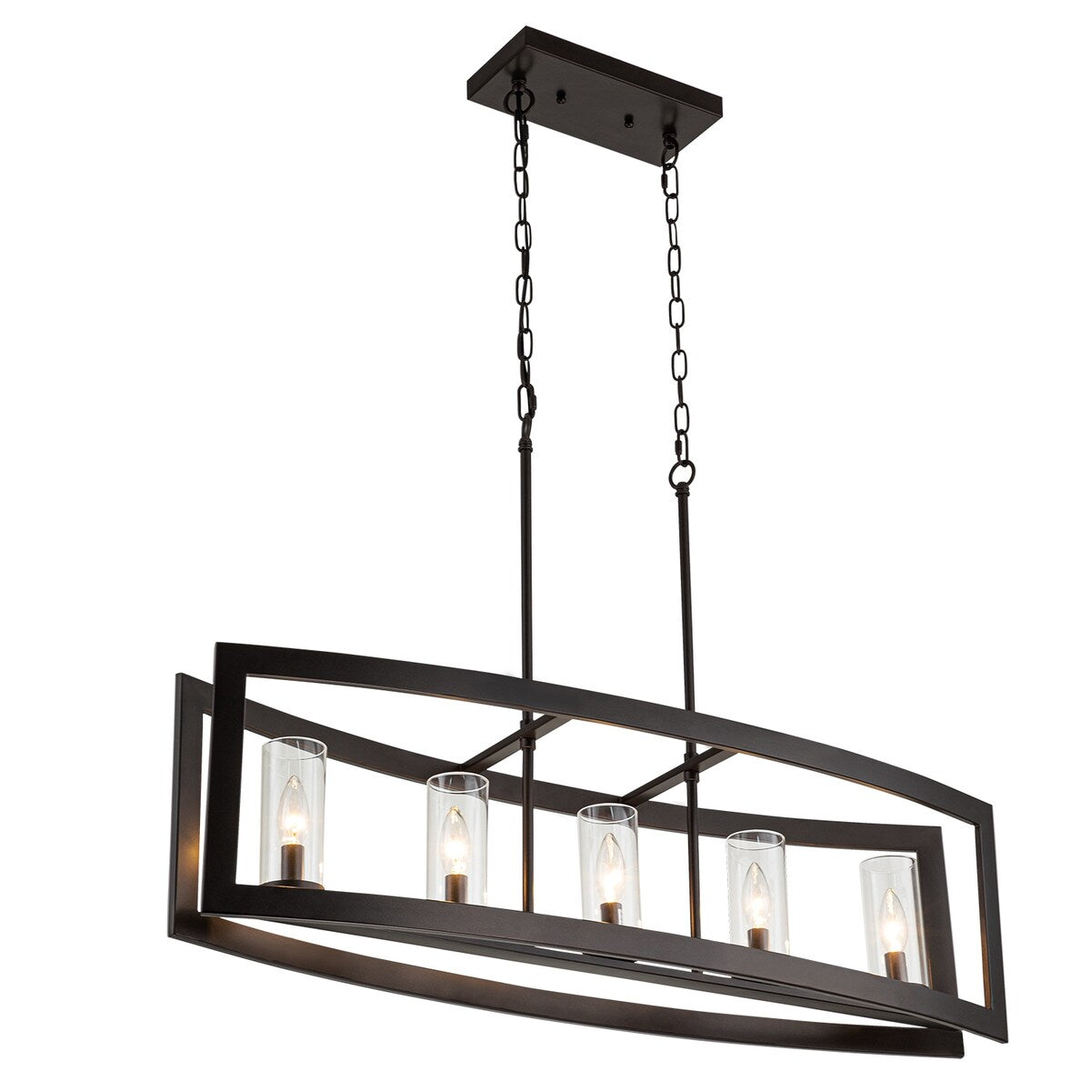 Lampadario rettangolare vintage in vetro a 5 luci, in stile industriale moderno di metà secolo, per isola da cucina