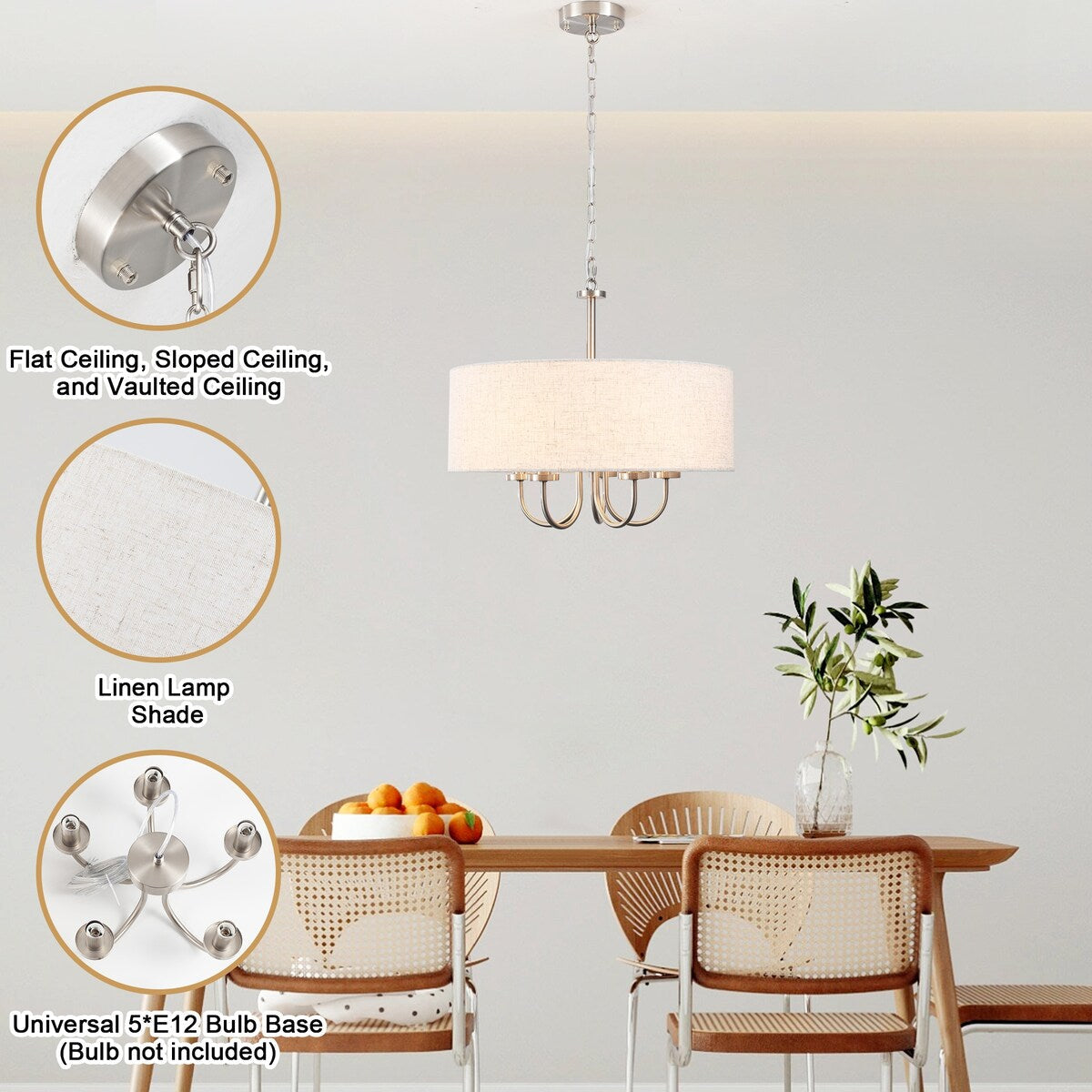 Lampada da soffitto moderna a 5 luci con montaggio a semi-incasso per sala da pranzo, camera da letto, soggiorno - N/D