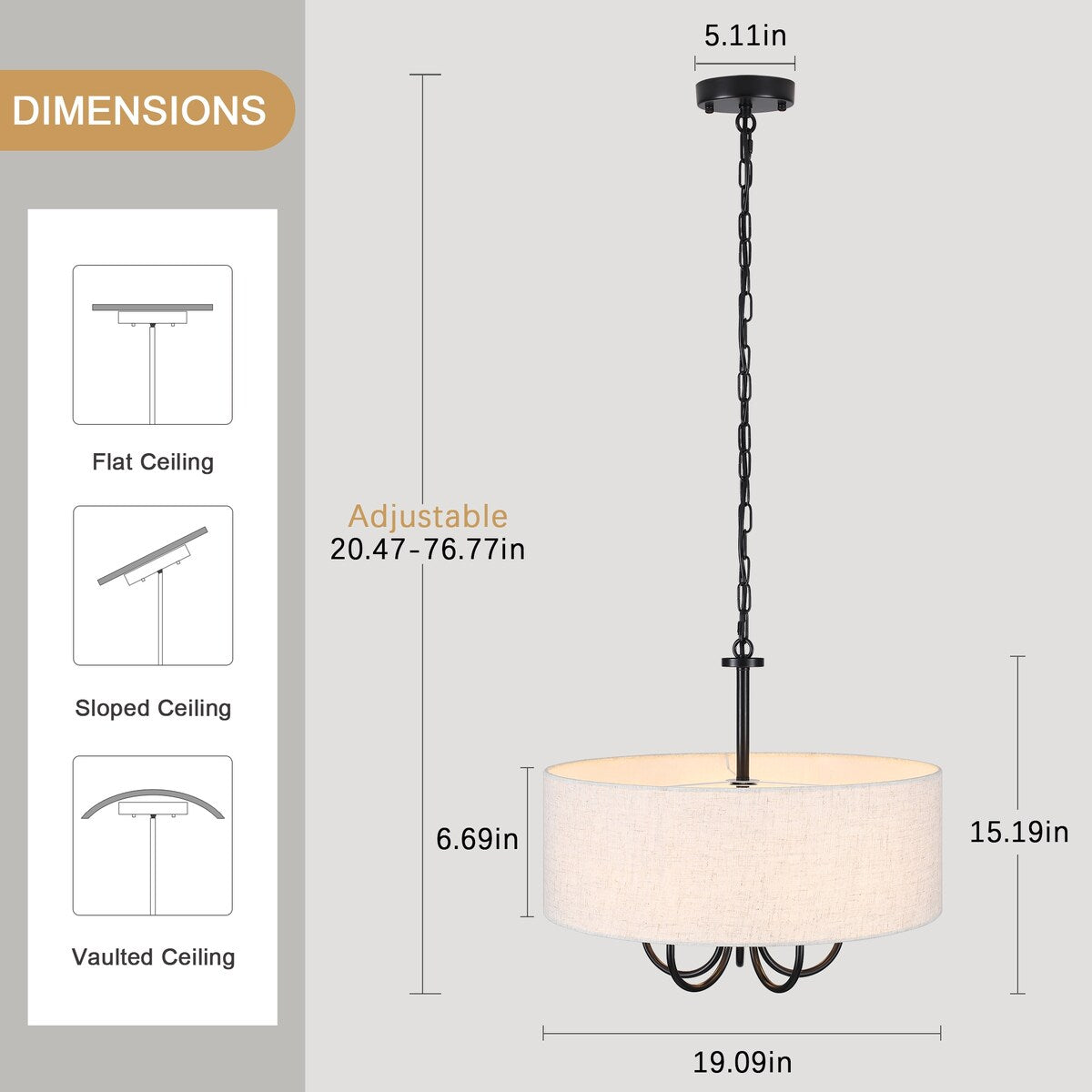 Lampada da soffitto moderna a 5 luci con montaggio a semi-incasso per sala da pranzo, camera da letto, soggiorno - N/D