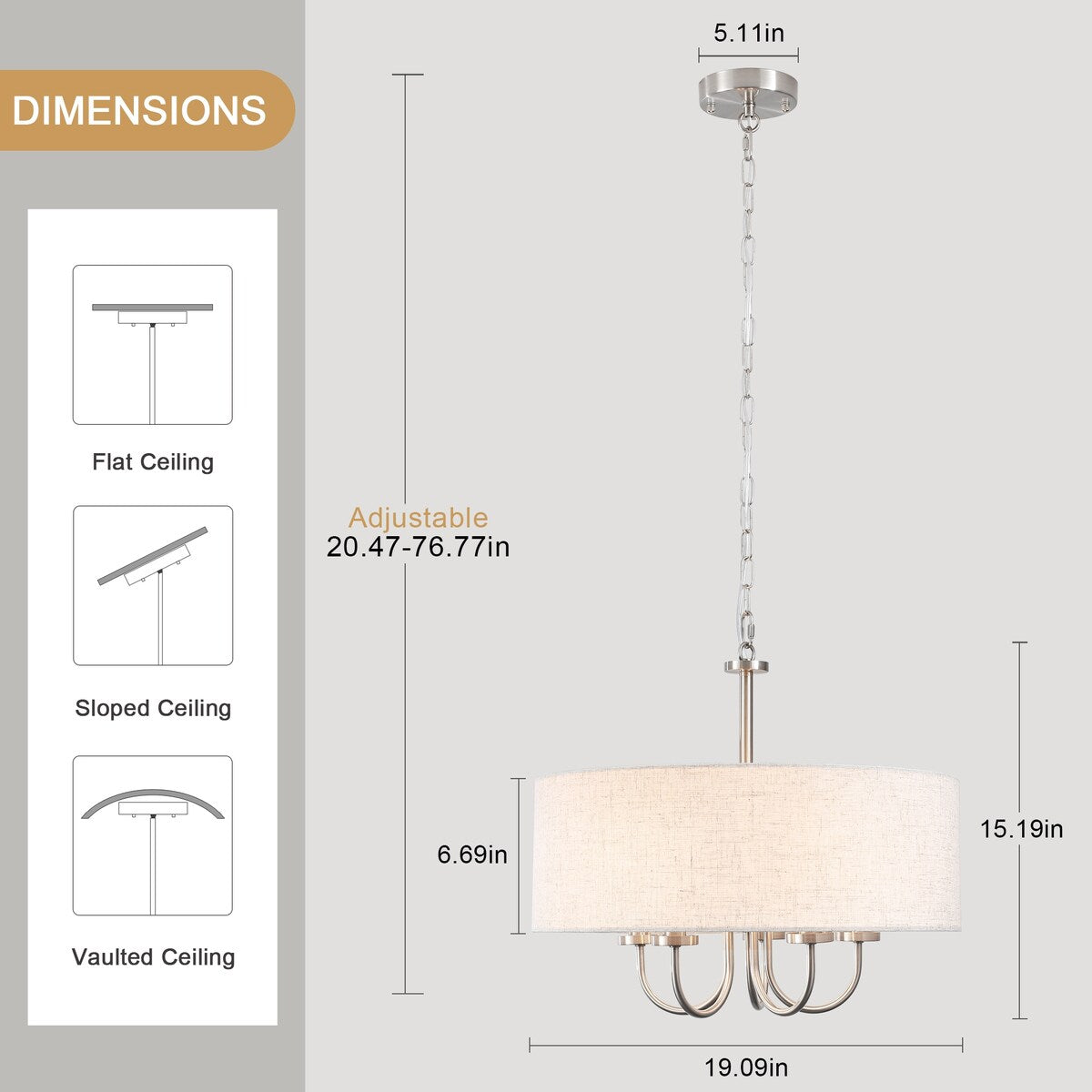 Lampada da soffitto moderna a 5 luci con montaggio a semi-incasso per sala da pranzo, camera da letto, soggiorno - N/D