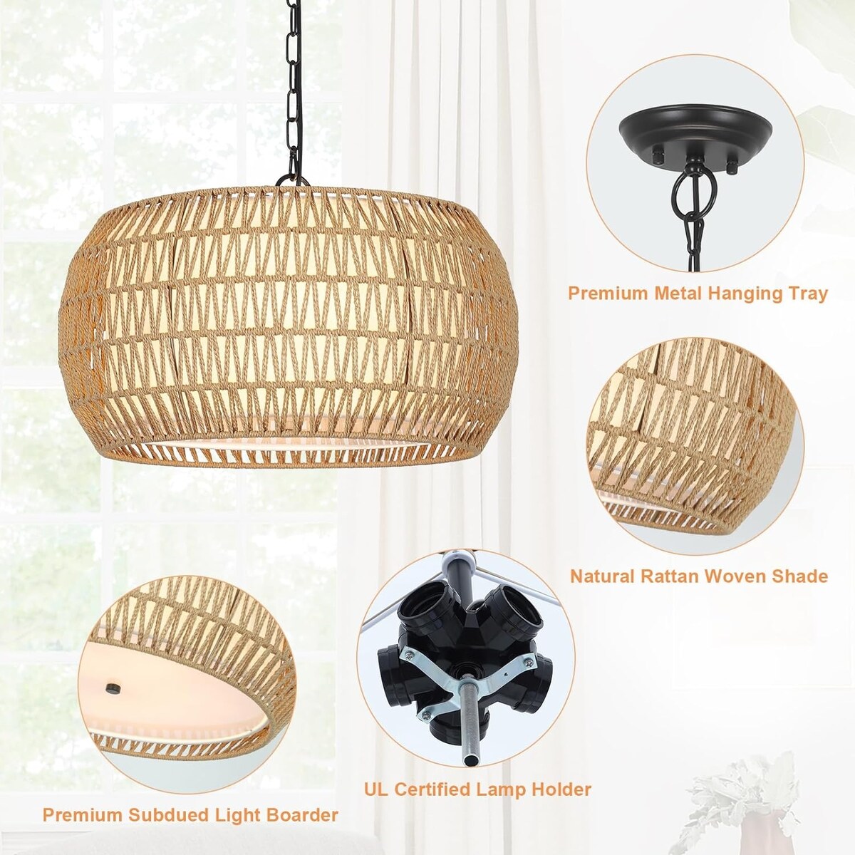 Lampadario in stile fattoria in rattan a 5 luci