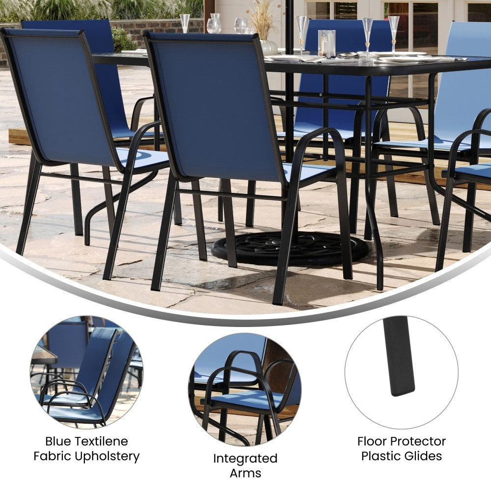 Set da pranzo da giardino da 5 pezzi: tavolo in vetro, 4 sedie impilabili flessibili