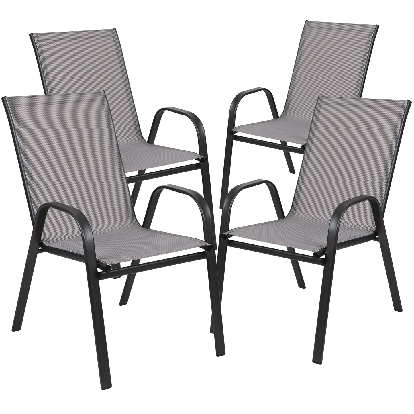Set da pranzo da giardino da 5 pezzi: tavolo in vetro, 4 sedie impilabili flessibili