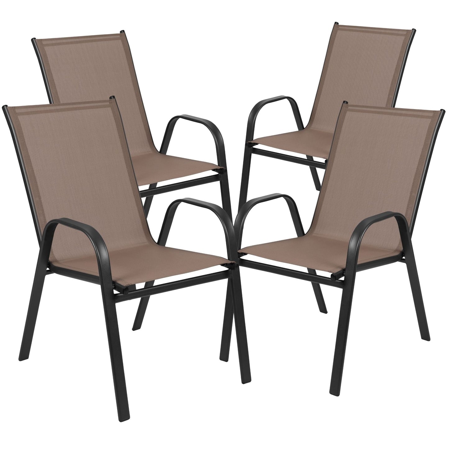 Set da pranzo da giardino da 5 pezzi: tavolo in vetro, 4 sedie impilabili flessibili