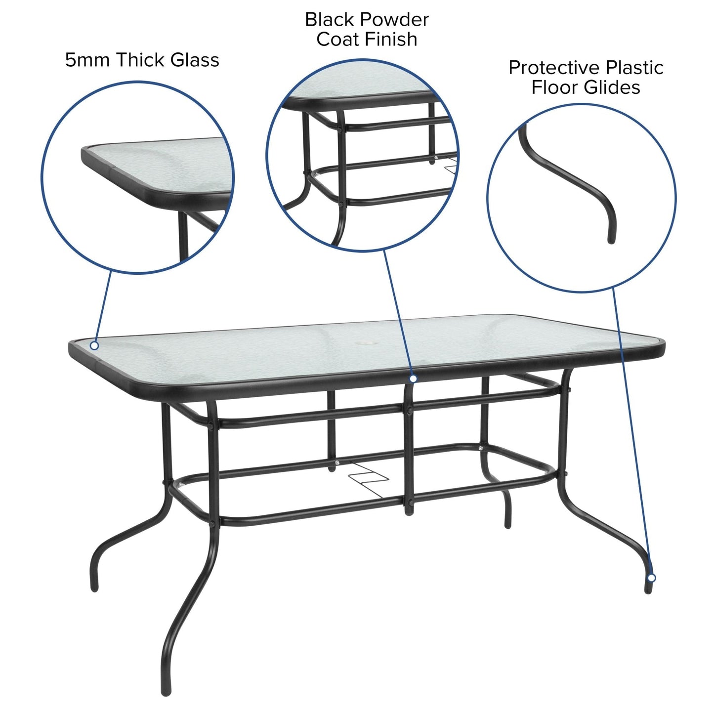 Set da pranzo da giardino da 5 pezzi: tavolo in vetro, 4 sedie impilabili flessibili