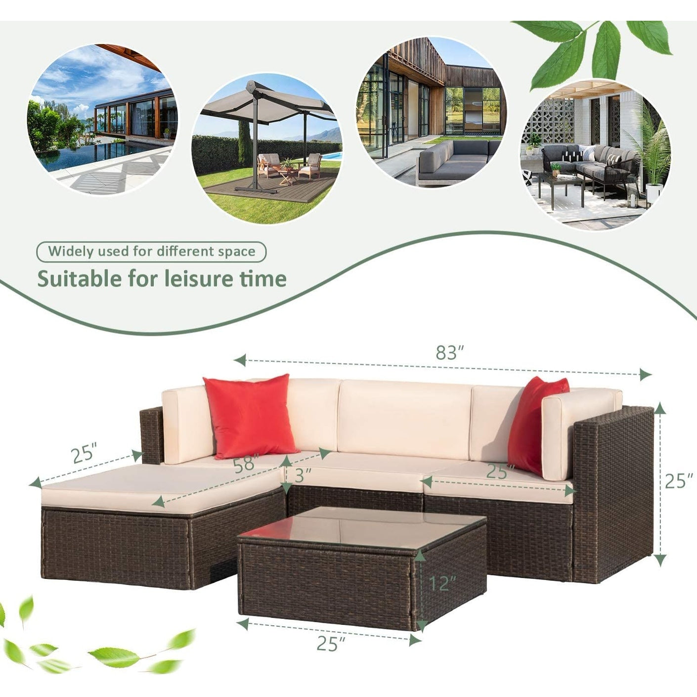 Set di mobili da giardino da 5 pezzi, divano componibile da esterno, mobili da esterno