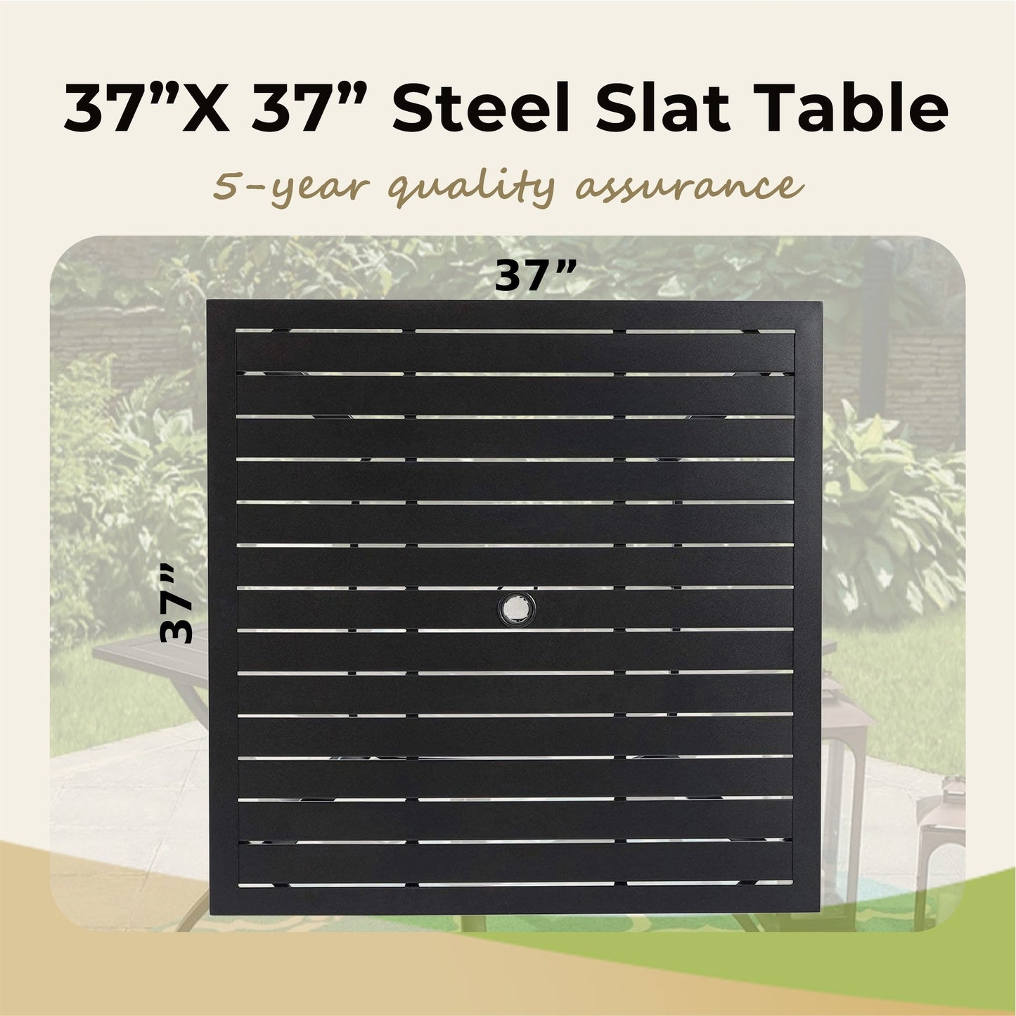Set da pranzo per patio con rivestimento E da 5 pezzi e sedie impilabili