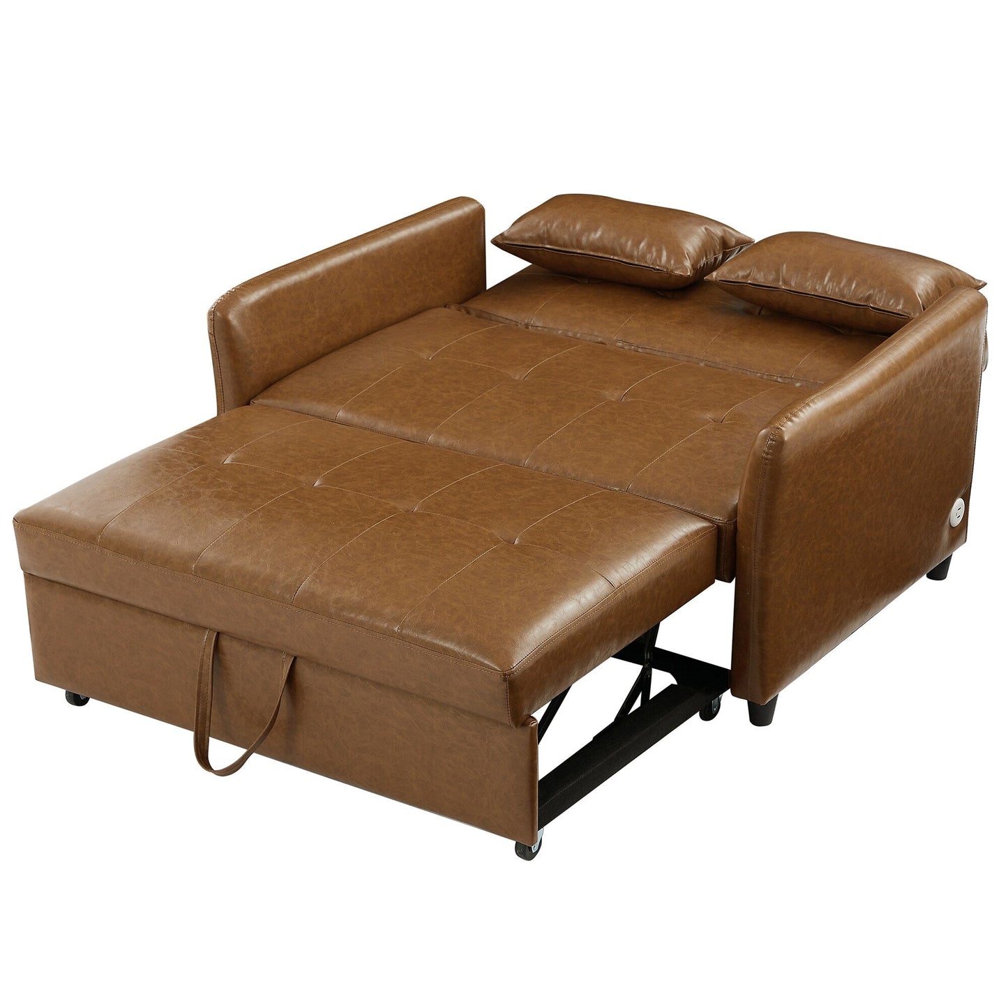 Divano letto trasformabile in PU da 51,57 pollici con 3 porte USB, capacità di carico di 400 libbre e meccanismo letto estraibile