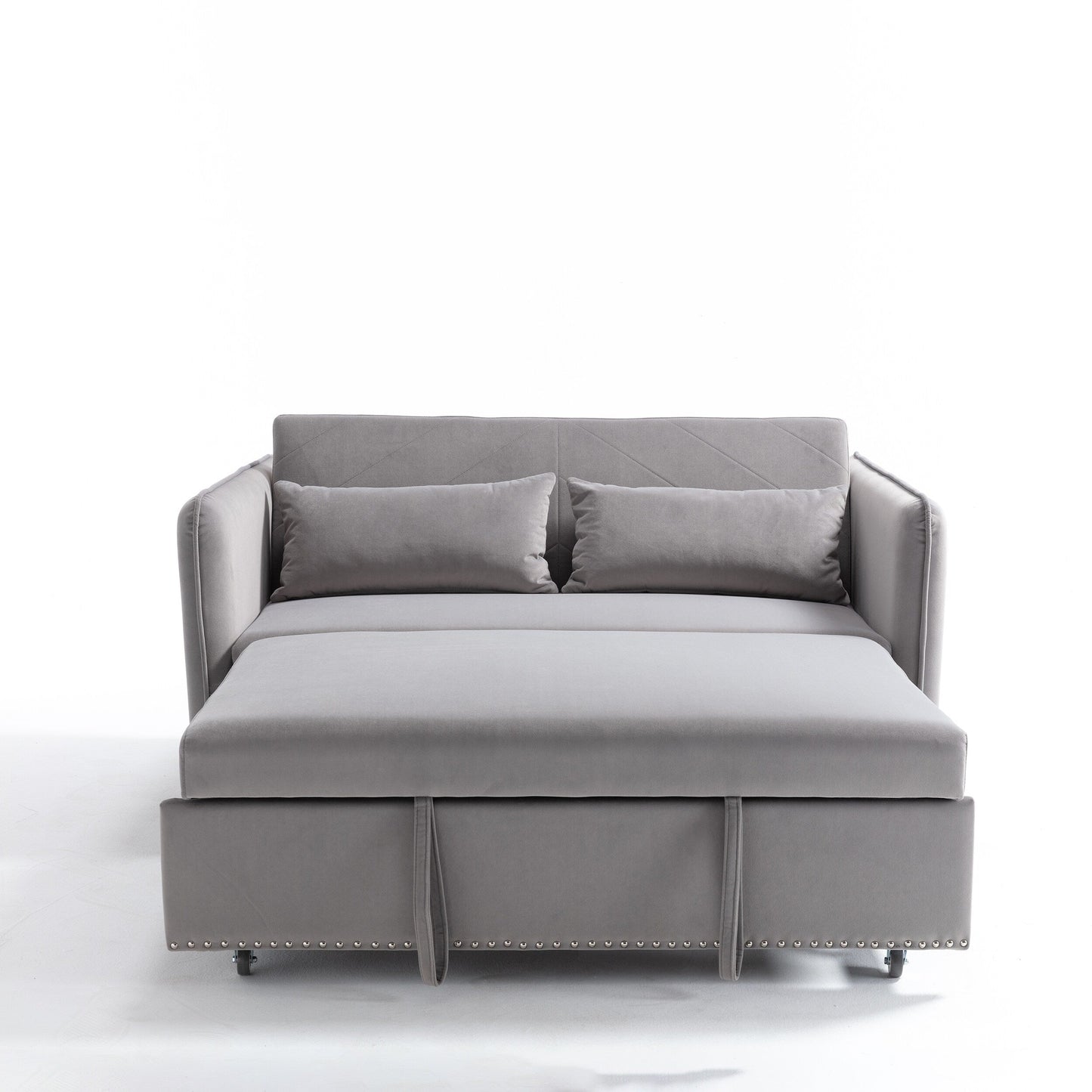 Divano letto convertibile 3 in 1 in velluto da 55 pollici con schienale reclinabile, tasche laterali e 2 cuscini