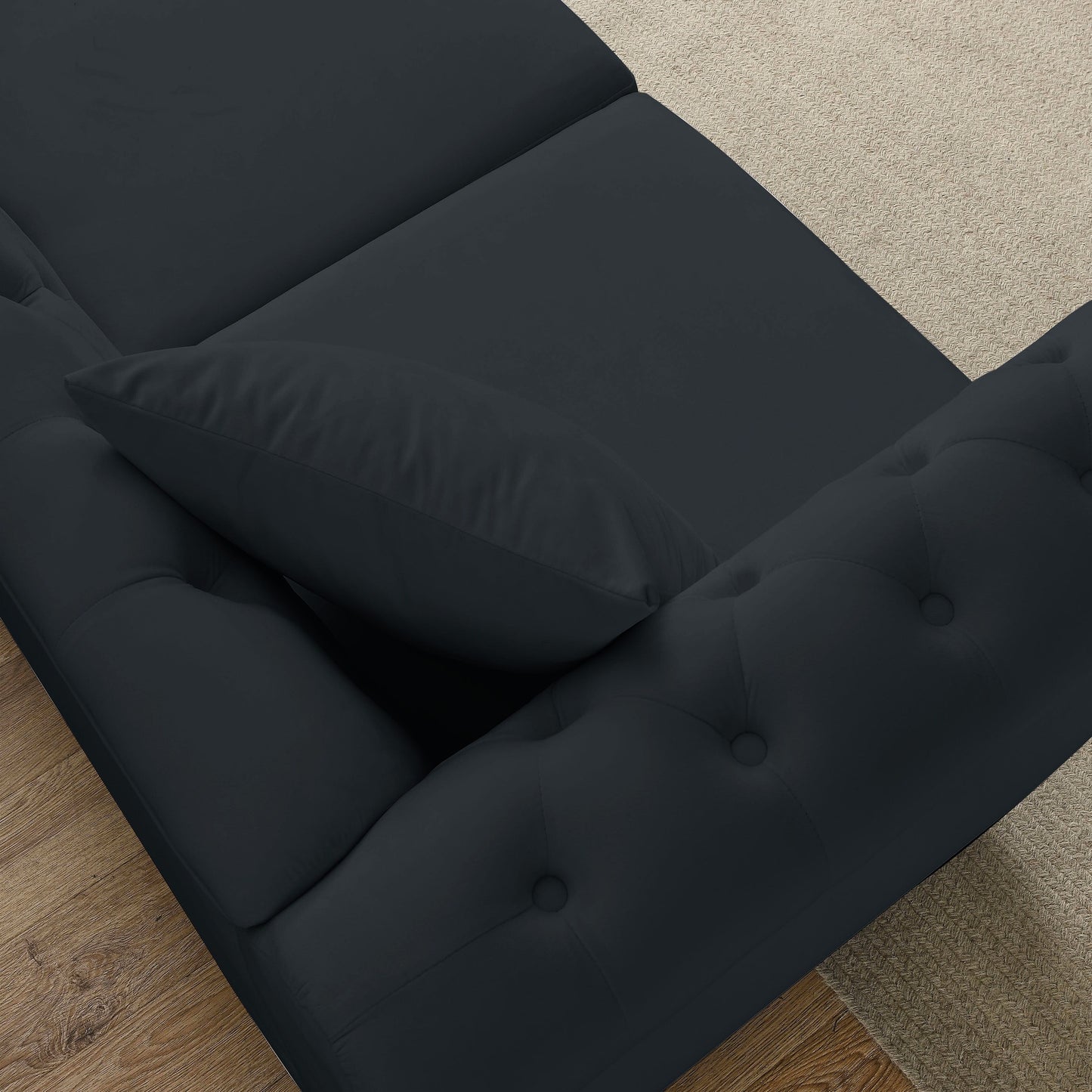 Divano Chesterfield in velluto 58.8 a 2 posti con braccioli arrotolati, finiture con borchie e 2 cuscini