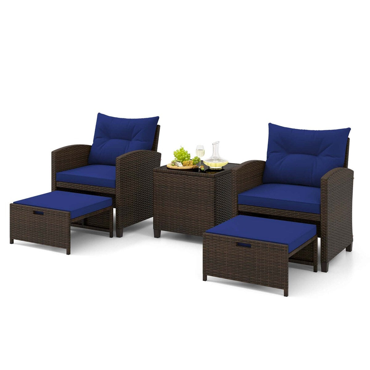 Set di mobili da giardino 5 pezzi con pouf, set da conversazione in vimini con cuscini