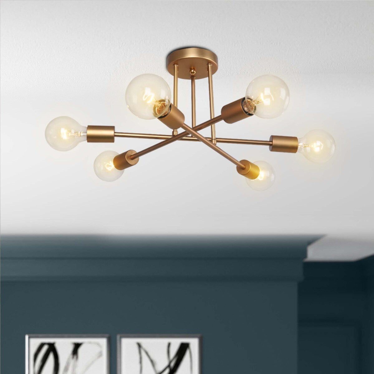 6 - Lampada da soffitto semi-incassata Sputnik in metallo moderno leggero da 23,62''