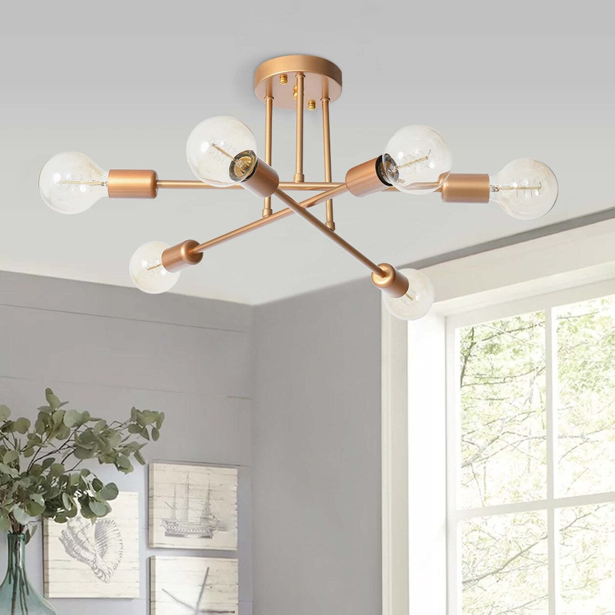 6 - Lampada da soffitto semi-incassata Sputnik in metallo moderno leggero da 23,62''