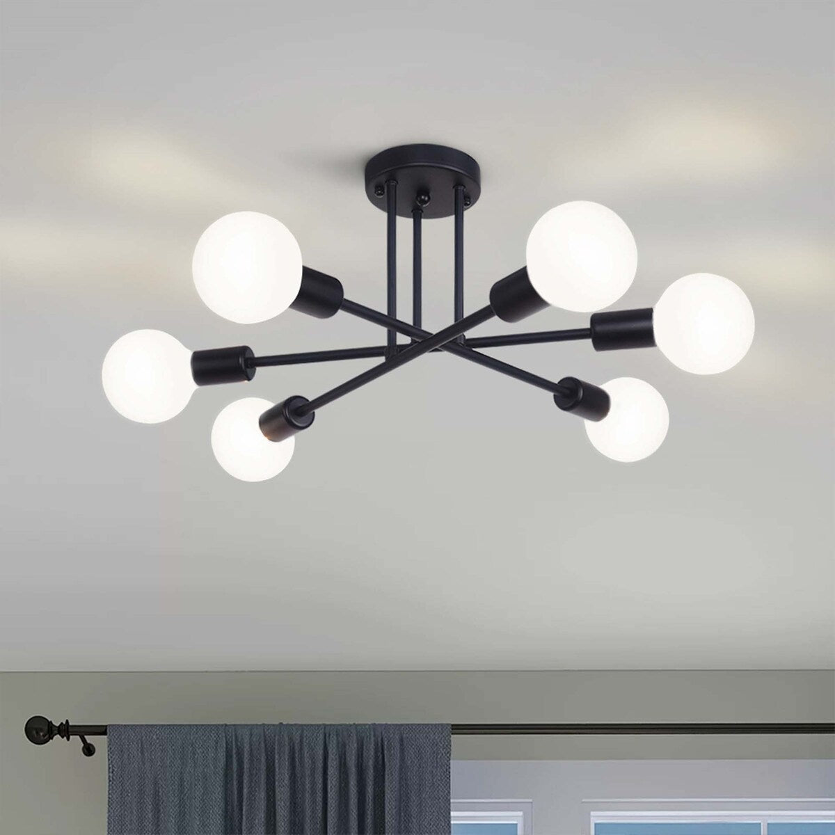 6 - Lampada da soffitto semi-incassata moderna in metallo nero Sputnik