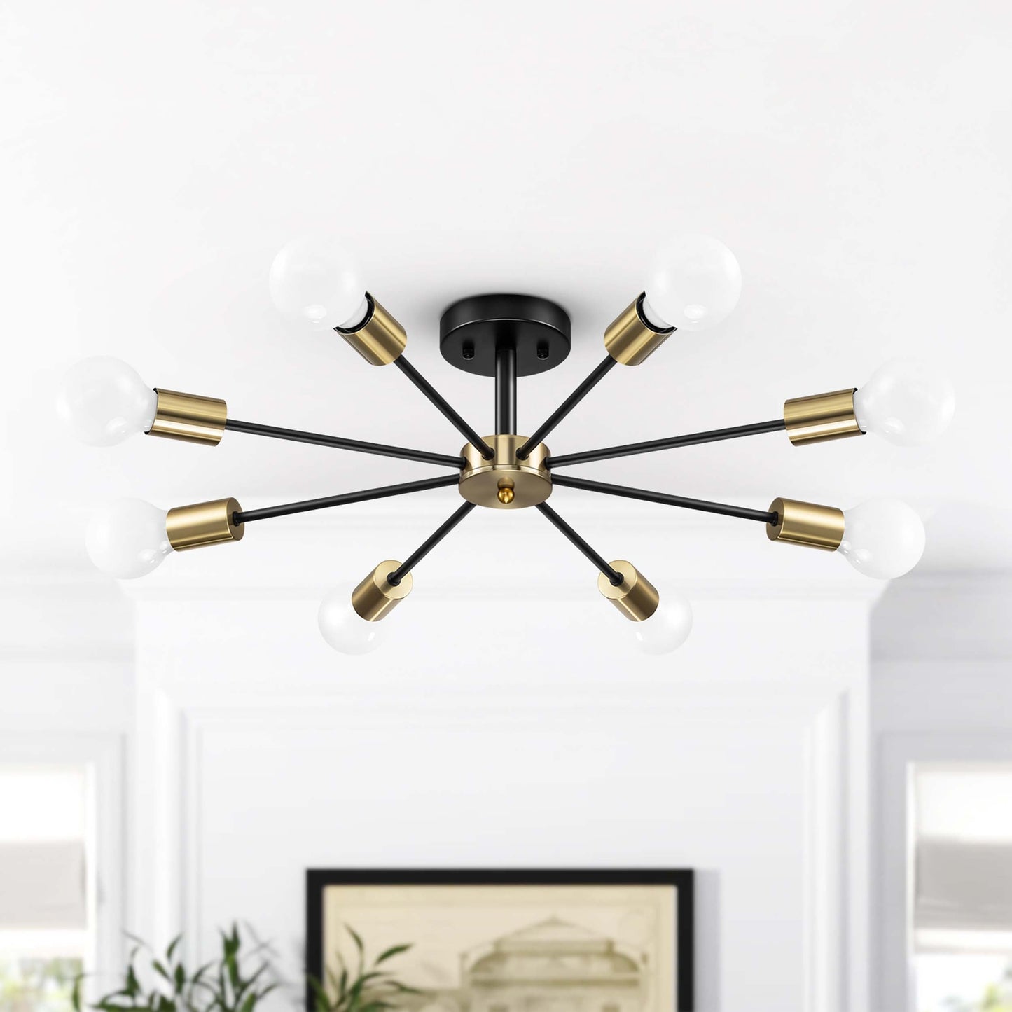 Lampada semi-incassata Sputnik nera/oro da soffitto per soggiorno/cucina/ufficio/camera da letto/ingresso