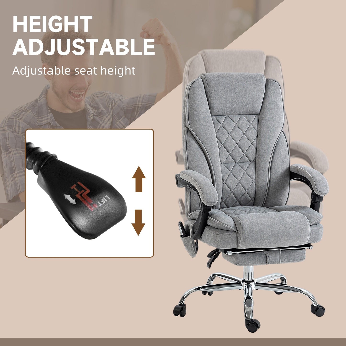 Sedia reclinabile da ufficio con massaggio vibrante a 6 punti, sedia girevole ergonomica per computer con riscaldamento lombare, poggiapiedi e altezza regolabile