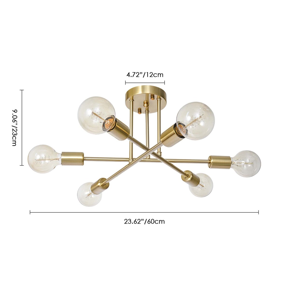 6 - Lampada da soffitto semi-incassata Sputnik in metallo moderno leggero da 23,62''