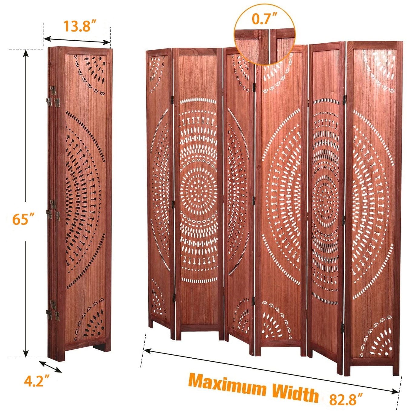 Divisorio pieghevole in legno massello da 65'' H