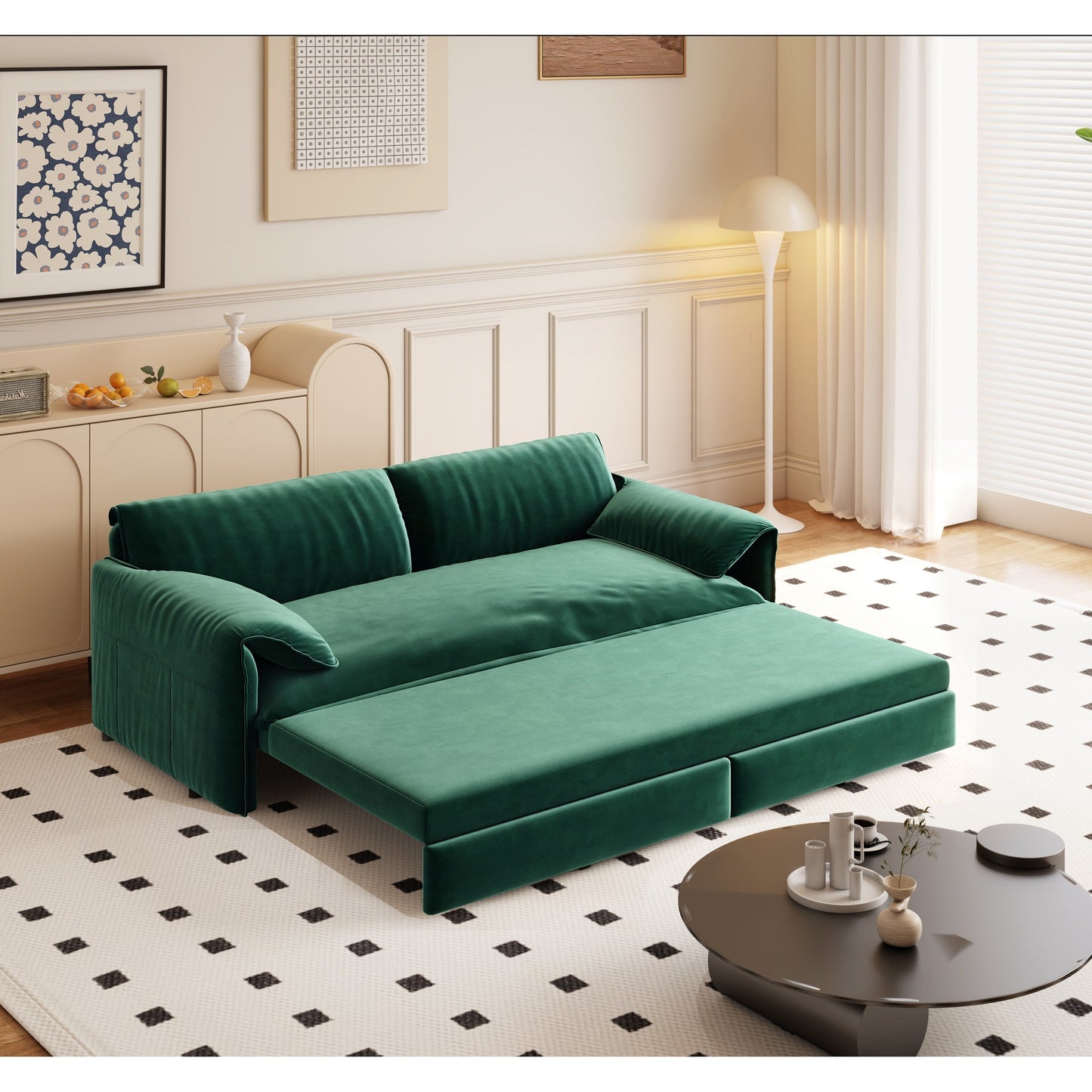 Divano letto estraibile da 66 pollici, divano letto convertibile 3 in 1 con contenitore laterale, divano letto multifunzionale in velluto