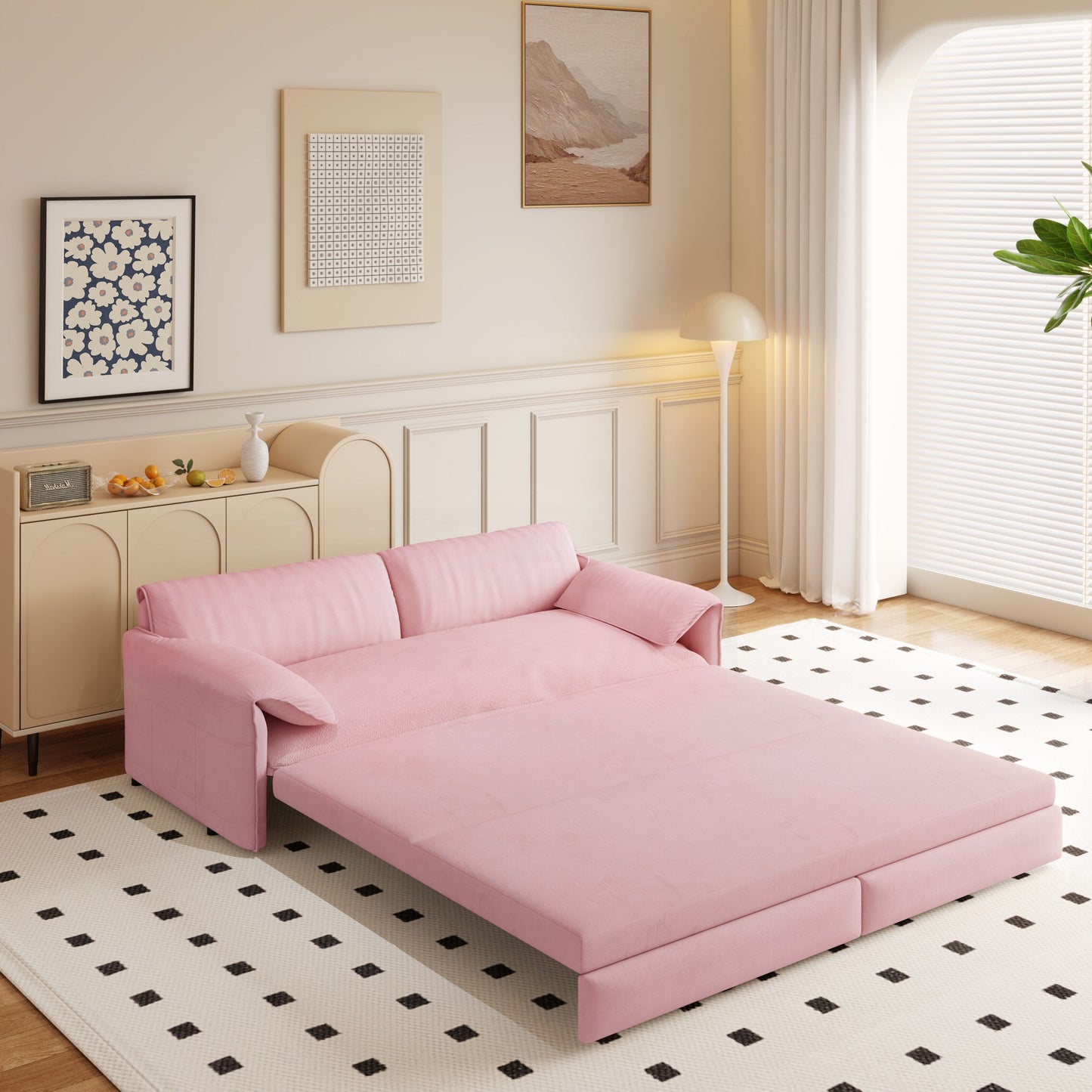 Divano letto estraibile da 66 pollici, divano letto convertibile 3 in 1 con contenitore laterale, divano letto multifunzionale in velluto