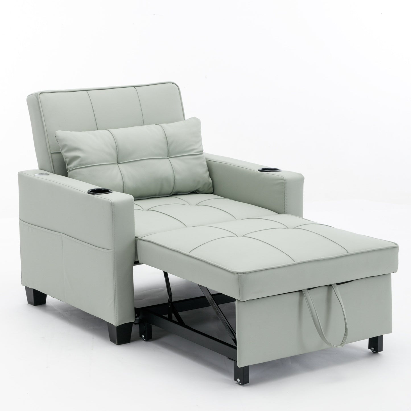 Divano letto singolo convertibile 3 in 1 in similpelle da 68,12 pollici con porte USB e resistente all'usura per il soggiorno