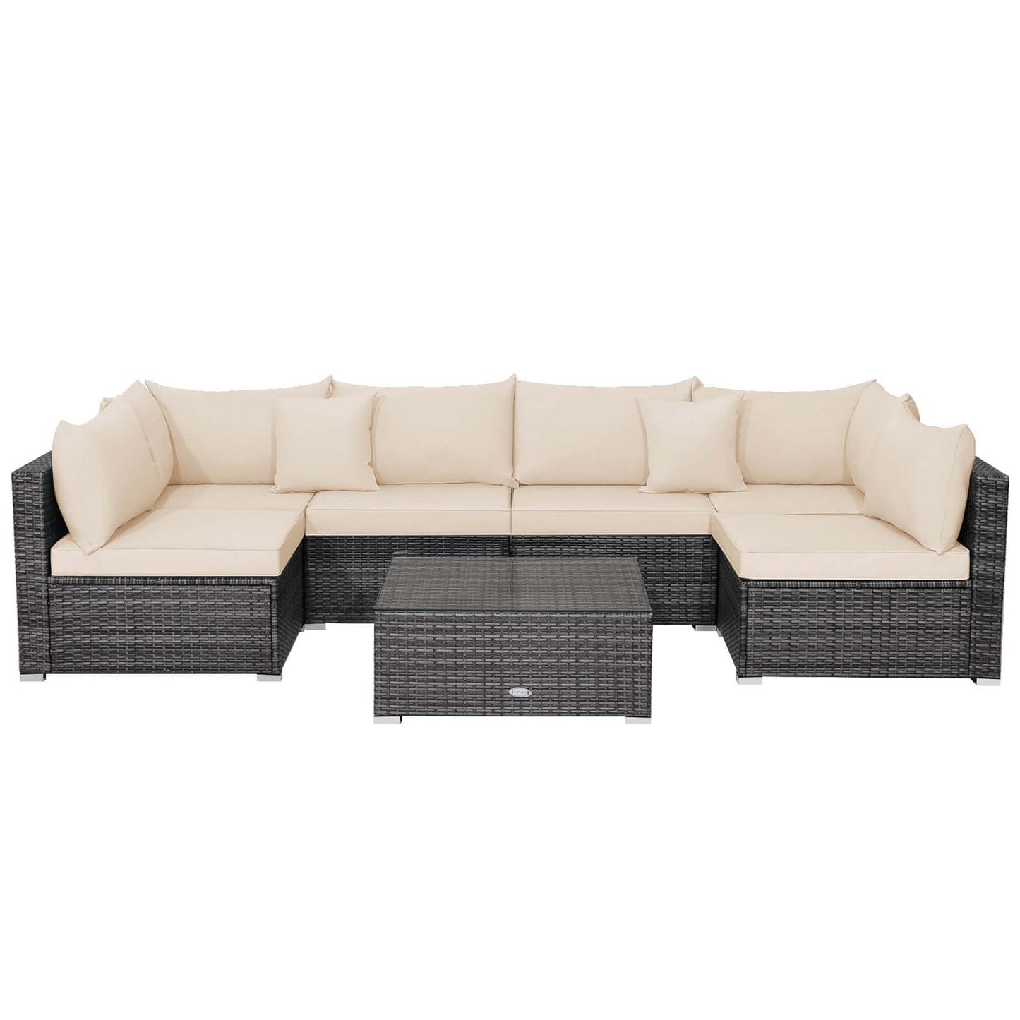 Set di 7 mobili da giardino, divano componibile in rattan con tavolino da caffè