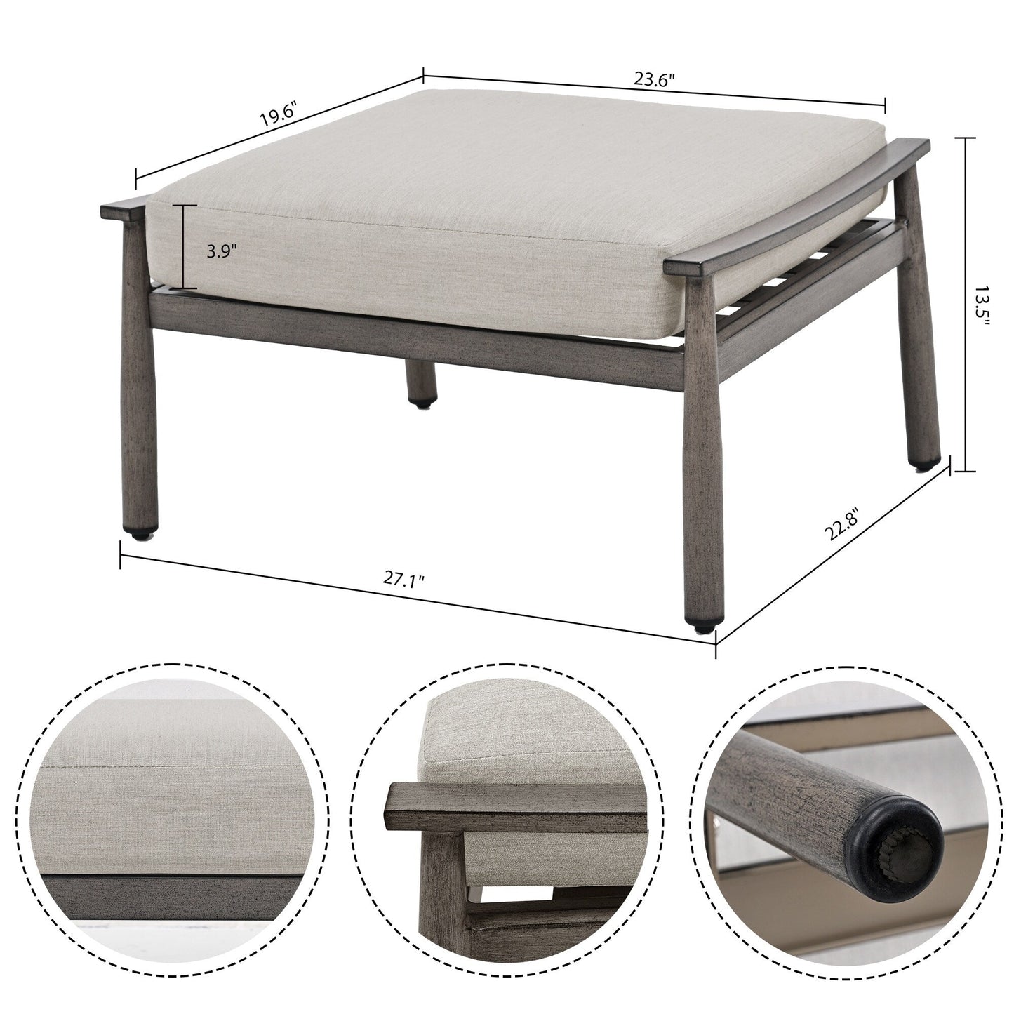 Set da conversazione in alluminio da 7 pezzi per patio, divano a due posti con pouf e tavolino da caffè