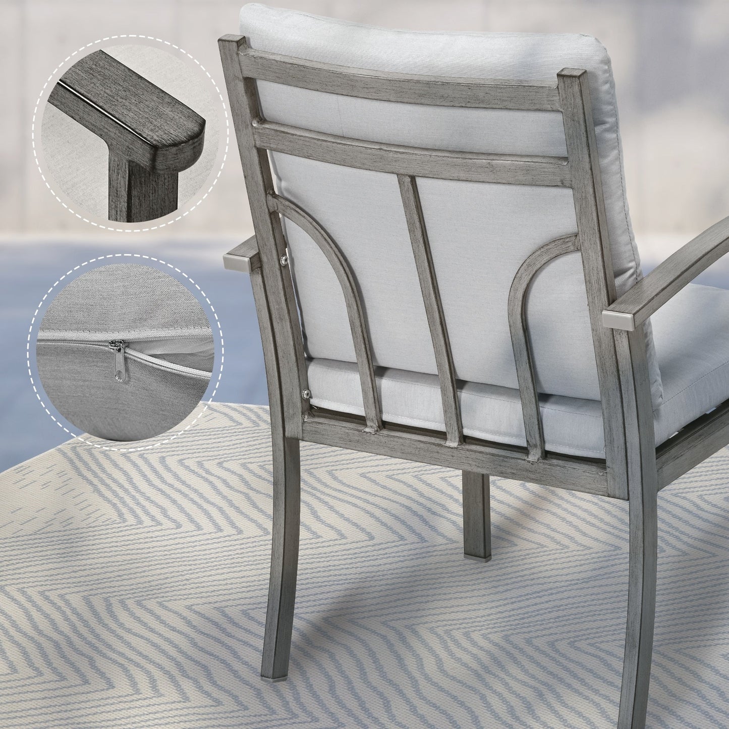 Set da pranzo per patio in alluminio da 7 pezzi con 2 sedie da pranzo girevoli e 4 sedie da pranzo e cuscini lavabili