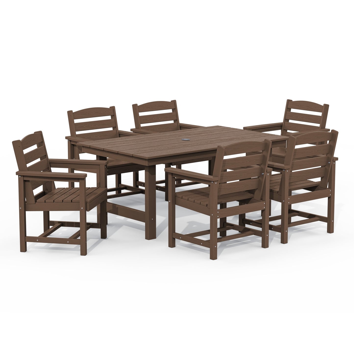 Set da pranzo per esterni in HDPE da 7 pezzi con foro per ombrellone - 1 tavolo e 6 sedie