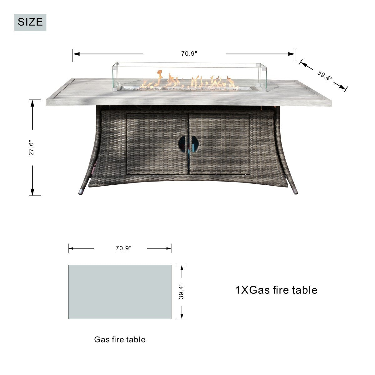 Set da pranzo da patio da 7 pezzi con tavolo con braciere in alluminio