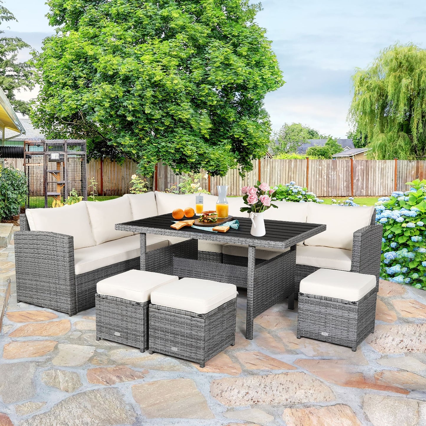 Set di mobili da giardino in rattan da 7 pezzi
