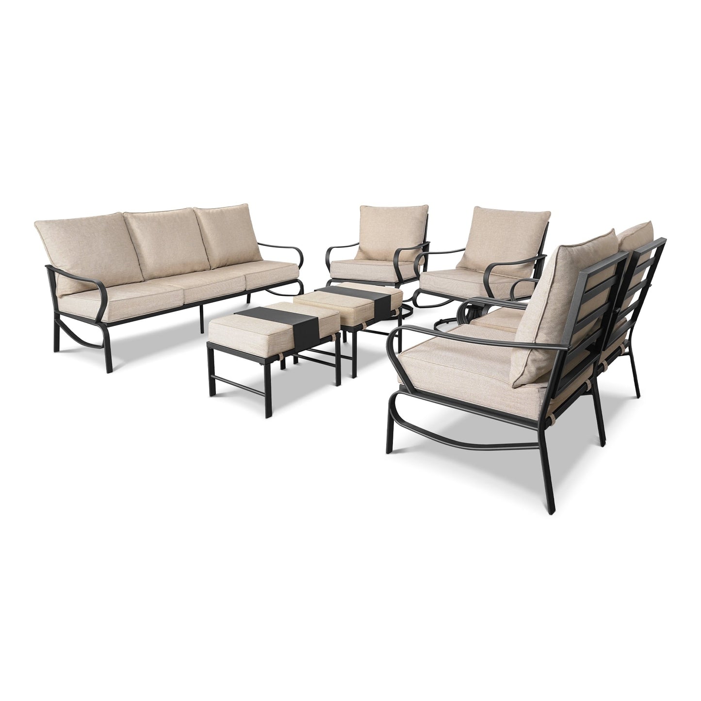 Set da conversazione per patio esterno a 7 posti, divano da esterno con pouf
