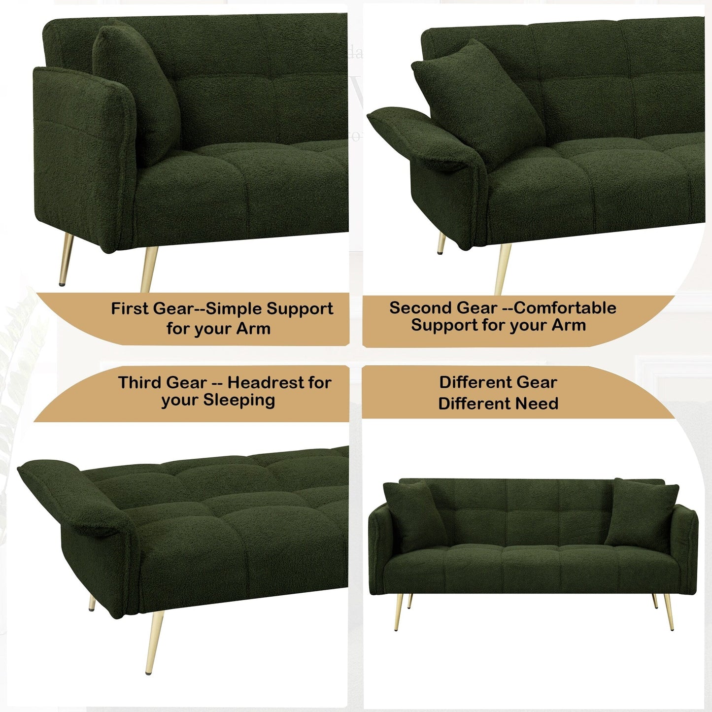 Divano letto matrimoniale trasformabile con braccioli pieghevoli - 31,10 x 70,00 x 31,49