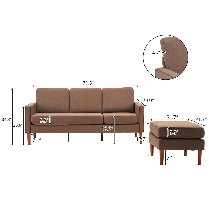 Divano modulare da interno per 3 persone con bracciolo americano in lino da 71,65 W. con pedale Concubine, colore beige