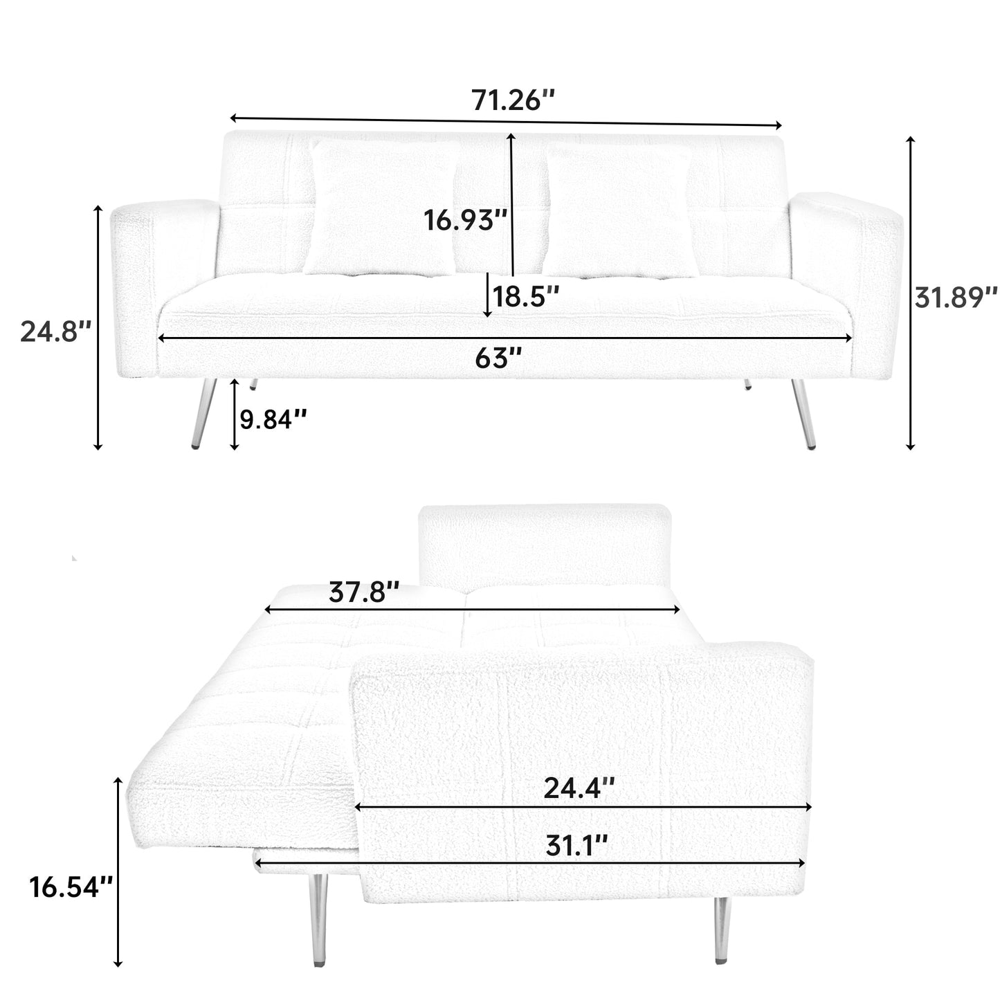 71.7 - Divano letto in pile Teddy, accompagnato da due graziosi cuscini decorativi